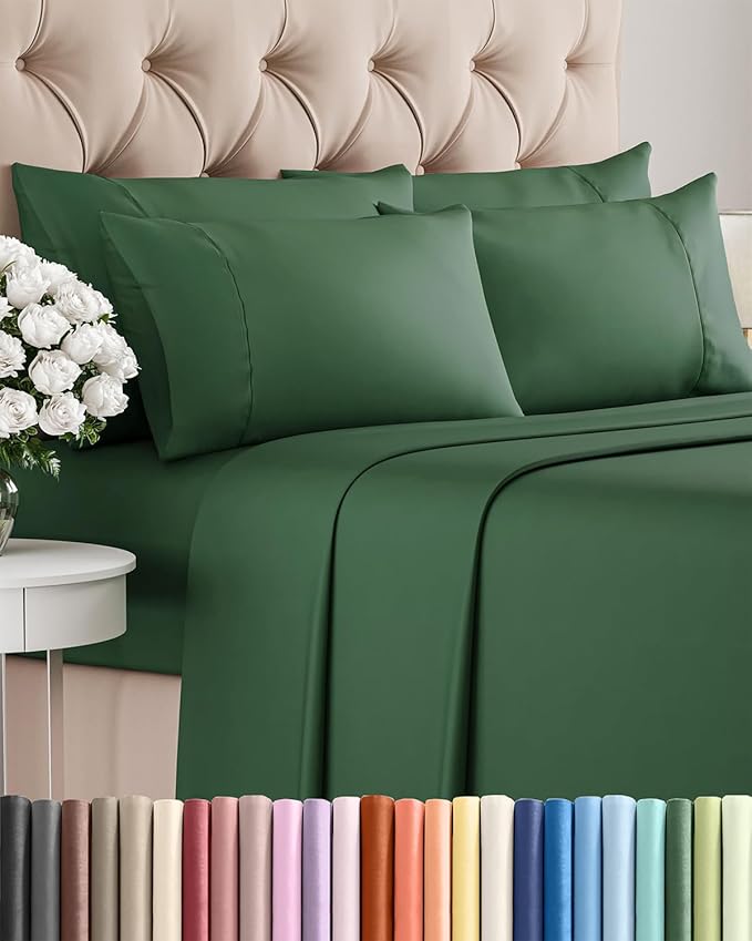 Full 6 Piece Sheet Set - Cooling & Breathable Bed Sheets - Hotel Luxury Bed Sheets for Women, Men, Kids & Teens - Comfy Bedding w/Deep Pockets & Easy Fit - Soft & Wrinkle Free - Full Emerald Sheets