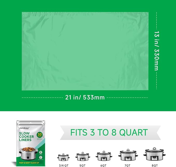 Slow Cooker Liners 3-8 Quart, Cooking Bags Large Size 13"x 21", Slow Cooker Bags Disposable Oval Large For Crock Pot (30)