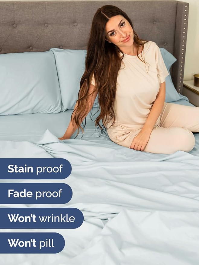 Extra Deep Pocket Full Sheets - 4 Piece Breathable & Cooling Bed Sheets - Hotel Luxury Bed Sheet Set - Soft, Wrinkle Free & Comfy - Easily Fits Extra Deep Mattresses - Deep Pocket Ice Blue Sheets Set
