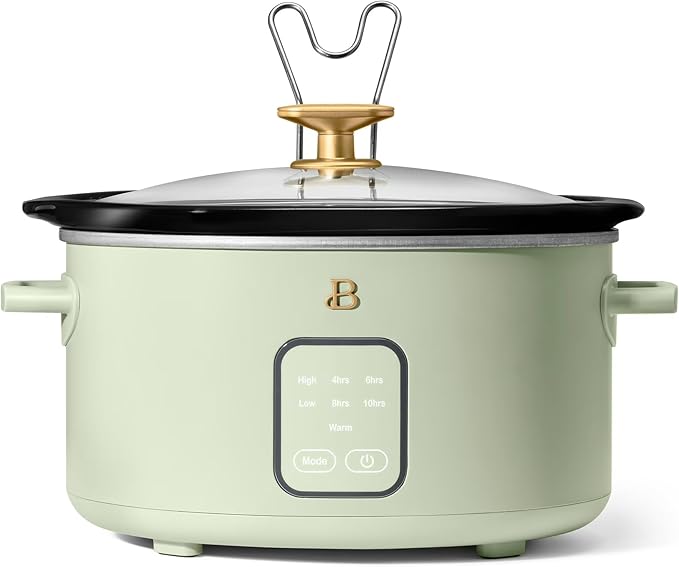 Beautiful 4 Quart Slow Cooker Touch Display Removable Stoneware Pot 4 Cooking Presets by Drew Barrymore (Sage Green)