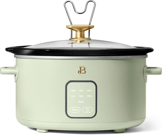 Beautiful 4 Quart Slow Cooker Touch Display Removable Stoneware Pot 4 Cooking Presets by Drew Barrymore (Sage Green)