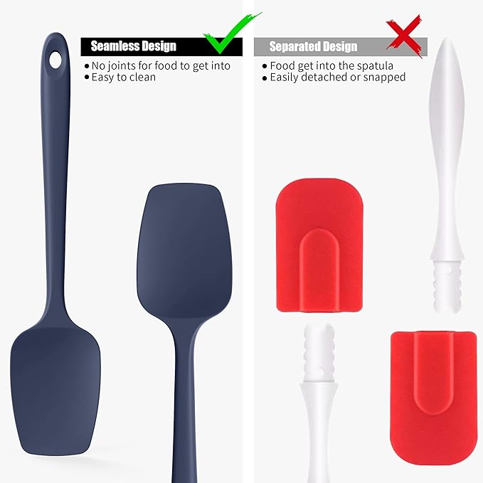 Heat Resistant Silicone Spoon Spatula, Doosu 600째F High Temp Flexible Cooking Spoons Kitchen Rubber Spoonula Scratch-Proof for Mixing Stirring Scraping Serving Non-Stick Cookware (11.4in, Navy Blue)