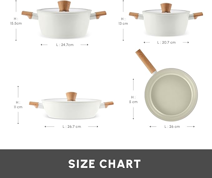 Karaca Swiss Crystal Almond 7-Piece Induction Non-Stick Cookware Set ??Cream, PFAS-Free SwissCrystal Coating