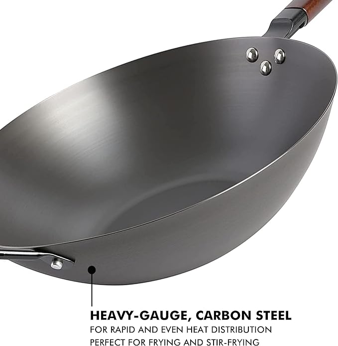 Babish Carbon Steel Flat Bottom Wok and Stir Fry Pan, 14-Inch