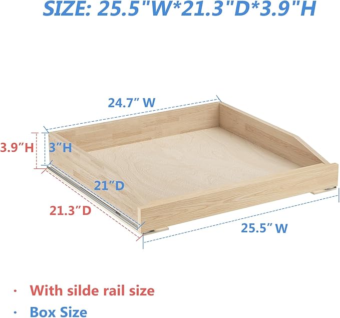 LOVMOR Single Pull Out Cabinet Organizer 25쩍?쓂 x 21?쒭, Soft Close Slide Out Drawer Storage Shelves for Kitchen, Wood Cabinet Shelf Pull-Out Organizer Storage for Base Cabinets