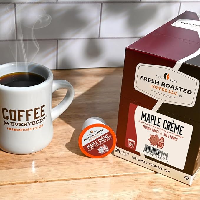 Fresh Roasted Coffee, Maple Cr챔me, Flavored Coffee Pods, 24 Count