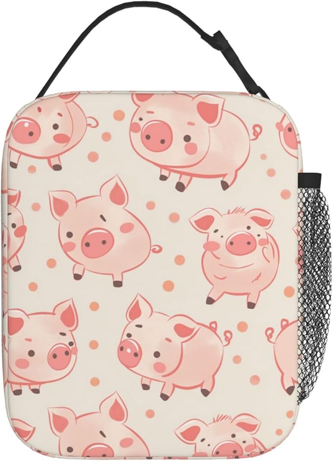 VANZEV Lunch Box for Adults Women Girls Boys Kids Cute Pig Theme Lunch Box Insulated Cooler Reusable Lunch Bag Container Gifts for Work Office Picnic Travel School