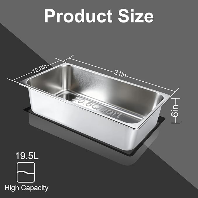 VOISEN 2 Pack Hotel Pans,1/1 Size 6" Deep,Anti-Jamming Steam Pan,Commercial Stainless Steel Pan, Steam Table Pans Full Size