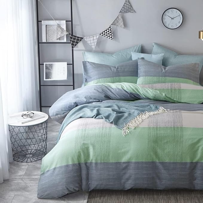 LifeTB Queen Comforter Set Patchwork Bedding Comforter Set Soft Fluffy Geometric Plaid Bedding Set for All Seasons Cozy Patchwork Plaid Checkered Pattern Queen Bed Comforter with 2 Pillow Shams