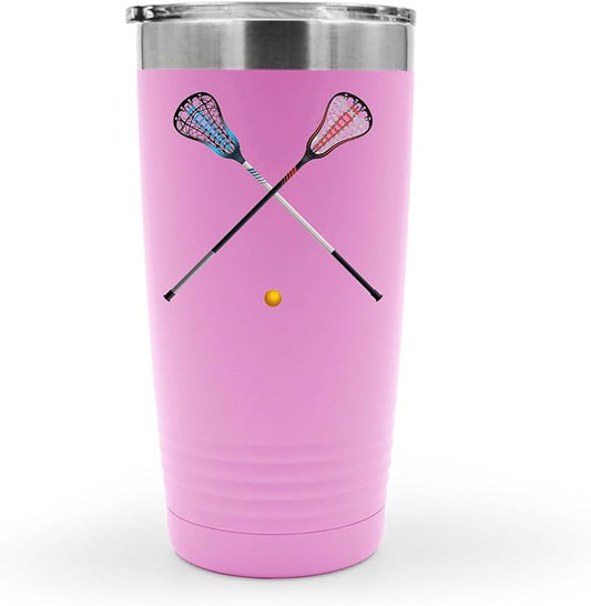 SpreadPassion Isolated Lacrosse Sticks and Ball Tumbler, Stainless Steel Tumbler, 20oz Insulated Tumbler, Christmas Birthday Gift Idea (Light Pink)