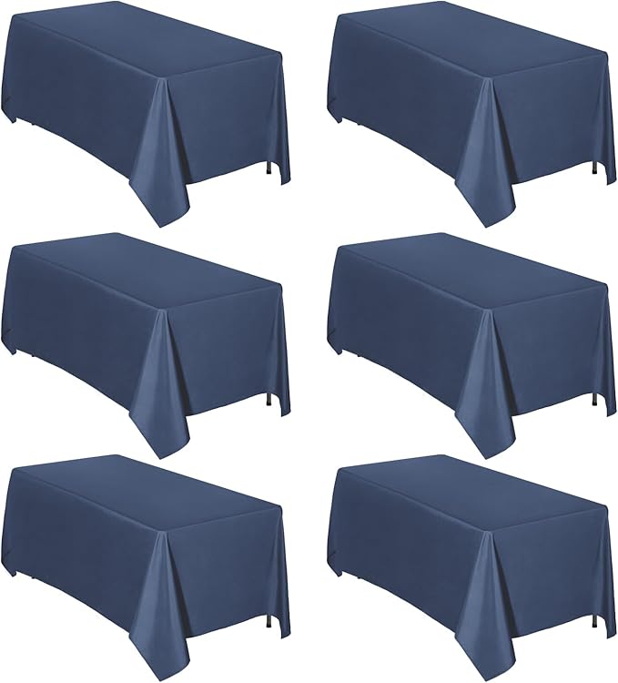 Easy-Going 6 Pack Navy Tablecloths 90x132 Inch for 8 Ft Rectangle Table, Washable Polyester Waterproof Stain Resistant Table Cloth, Decorative Table Cover for Kitchen, Dining Tables, Events