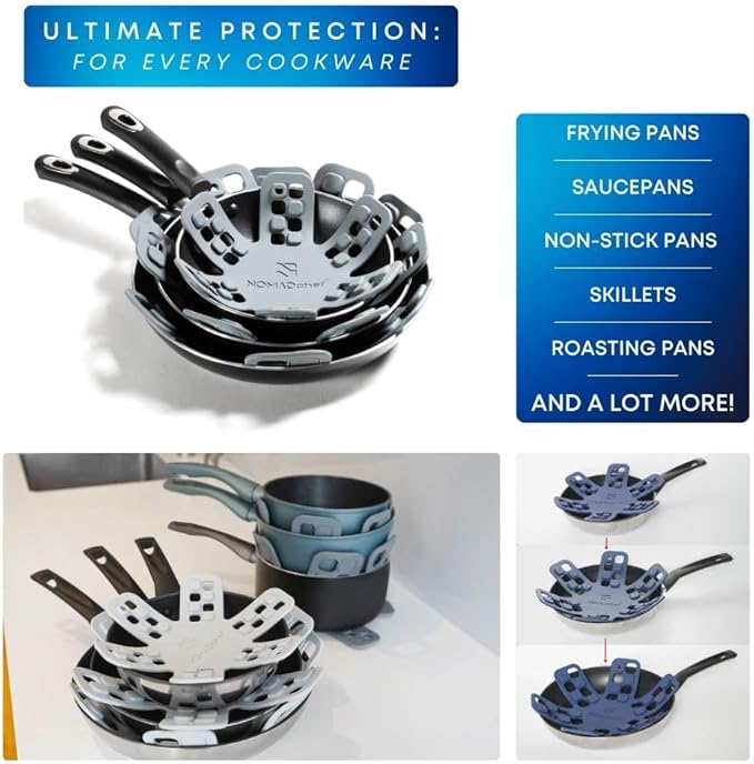 Dual-Use Silicone Pan Protectors for Stacking & Trivets for Hot Dishes | Silicone Trivet Mat | Perfect for Pot and Pan Protectors For Stacking | Cookware Protectors For Stacking (S-BLK/GREY)