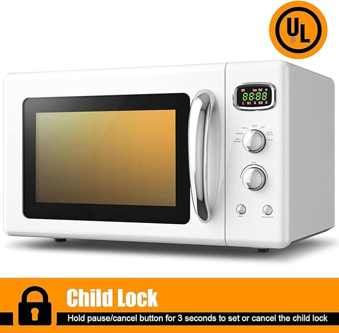 MAT EXPERT 0.9 Cu.ft Microwave Countertop, Digital Timing & 5 Micro Power, 25L Small Microwave w/Glass Turntable & 6 Preset Buttons, Delayed Start Function, 900W Mini Microwave w/Child Lock