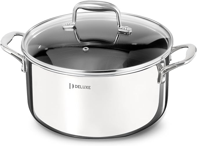 DELUXE Hybrid Ceramic Nonstick 5.4-Quart Dutch Oven with Tempered Glass Lid, Dishwasher Oven Safe, Induction Ready, PFOA Free Compatible with All Cooktops