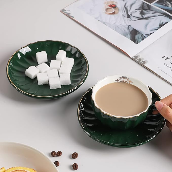 Sweejar Porcelain Tea Sets British Royal Series, 8 OZ Cups& Saucer Service for 6, with Teapot Sugar Bowl Cream Pitcher Teaspoons and Tea Strainer, Suitable for High Tea, Wedding, Party (Jade)