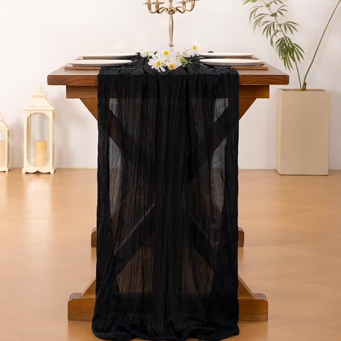 Socomi 6pcs Black Valentine's Day Cheesecloth Table Runner Boho Rustic Gauze 120 inch 10FT Cheese Cloth Runner for Wedding Party Baby Shower Birthday Home Decor Holiday Decorations