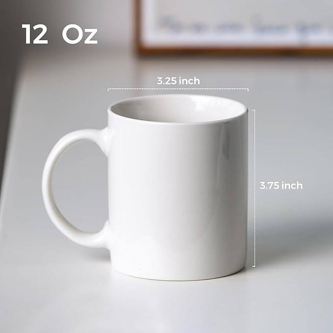 GBHOME 12 OZ Off White Coffee Mugs, Ceramic Bulk Coffee Mugs with Large Handle for Man, Woman, Light Weight Coffee Mugs Set of 6 for Latte/Cappuccino/Cocoa/Milk, Dishwasher & Microwave Safe