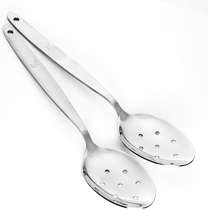 Kunz Spoons Set | 8 Inch Small Perforated Spoon | 304 Stainless Steel 7 Holes Sauce Chef Spoon (Small Perforated Set)