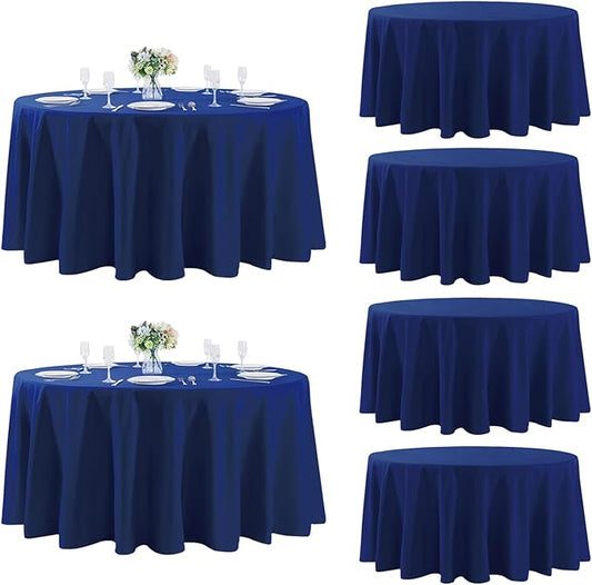 Fokitut 6 Pack Round Tablecloth, 120 Inch, Stain Resistant and Wrinkle Polyester Table Cloth, Fabric Table Cover for Kitchen Dining, Wedding, Party, Holiday Dinner-Royal Blue