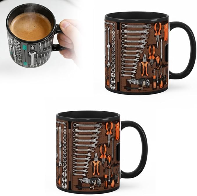 Mechanic Toolbox Mug, 2026 New Unique 3D Mechanic Toolbox Set Coffee Mug, Non-slip Reusable Mug, Suitable as a Gift for Coworkers, Fathers, Renovation Workers (C-2PCS)