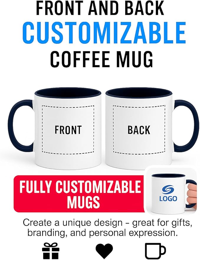 Personalized Coffee Mug | Custom Photo, Text, or Logo Cup (11oz, Navy Blue Rim, Inner, and Handle) |Dishwasher & Microwave Safe |Unique Gift for Men & Women ?밫aza Personalizada