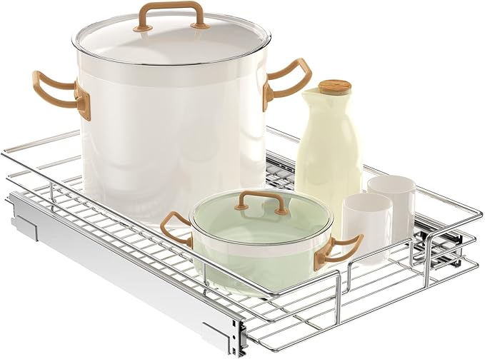 LOVMOR Pull Out Cabinet Organizer 15쩍" W x 21쩍" D, Kitchen Cabinet Pull Out Shelves Slide Out Storage