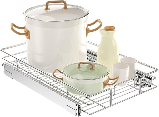 LOVMOR Pull Out Cabinet Organizer 14쩍" W x 21쩍" D, Kitchen Cabinet Pull Out Shelves Slide Out Storage