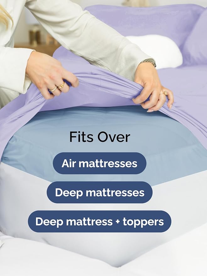 Extra Deep Pocket Full Sheets - 4 Piece Breathable & Cooling Bed Sheets - Hotel Luxury Bed Sheet Set - Soft, Wrinkle Free & Comfy - Easily Fits Extra Deep Mattresses - Deep Pocket Lavender Sheets Set