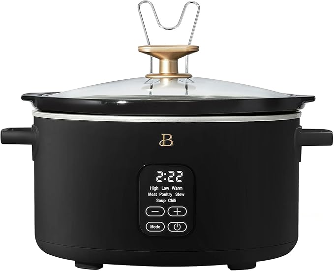 Beautiful 6 Quart Programmable Slow Cooker, 5 Cooking Presets, Digital Countdown Timer, Dishwasher Safe Parts by Drew Barrymore (Black)