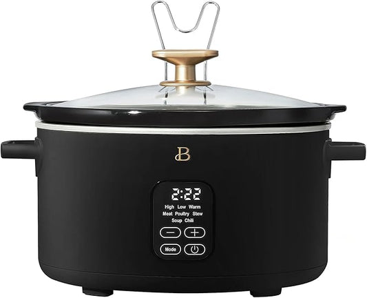 Beautiful 6 Quart Programmable Slow Cooker, 5 Cooking Presets, Digital Countdown Timer, Dishwasher Safe Parts by Drew Barrymore (Black)