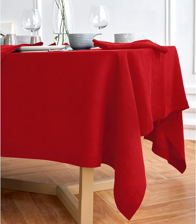 Solino Home Linen Red Tablecloth 70 x 120 Inch - 100% Pure Linen Rectangular Tablecloth - Machine Washable Table Cloth for Valentines, Winter - Sonoma