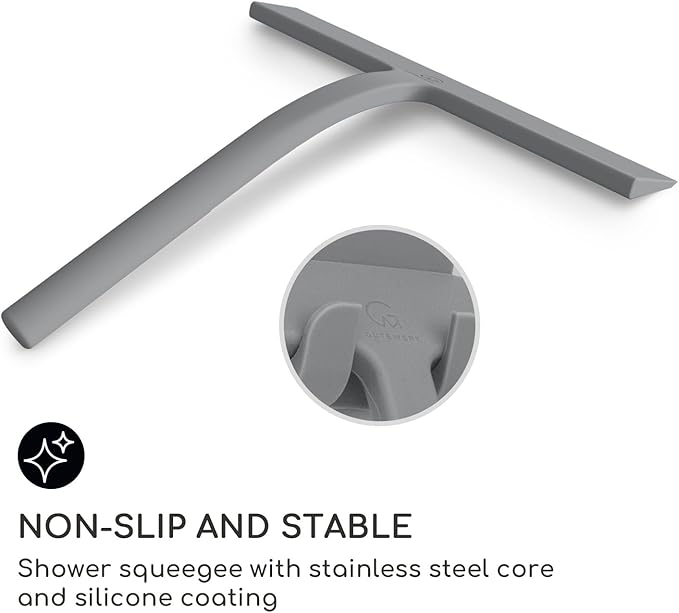 G횥TEWERK Shower Squeegee for Glass Doors, Silicone Window Squeegee, Bathroom and Glass Cleaning - Gray - 9 Inch
