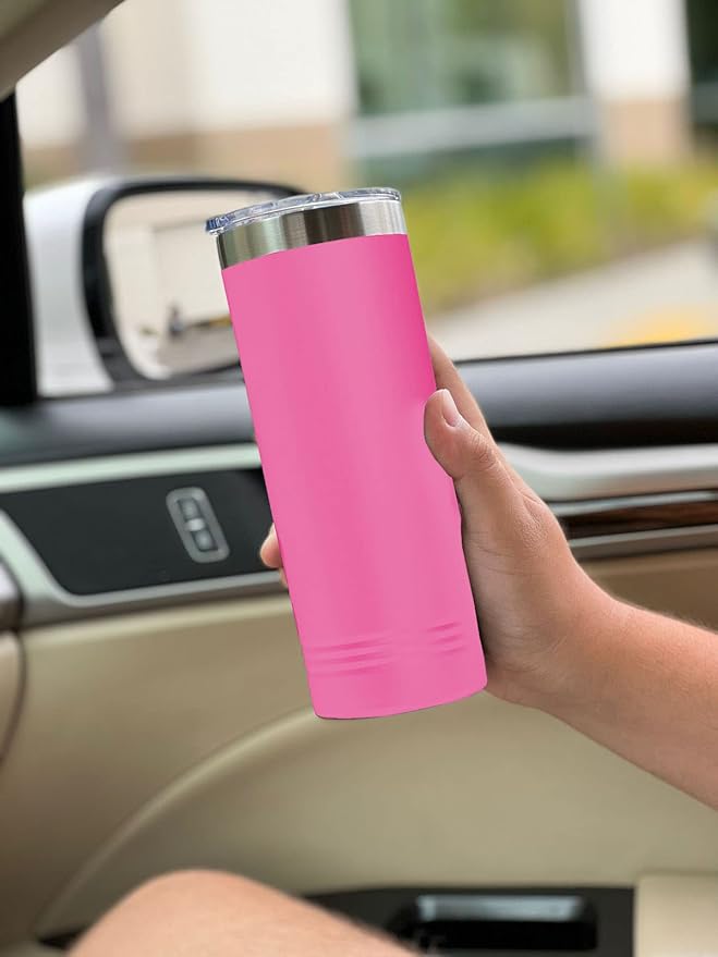 LaserGram 22oz Vacuum Insulated Skinny Tumbler, Gardening, Personalized Engraving Included (Pink)