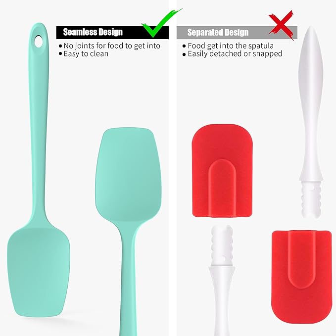Heat Resistant Silicone Spoon Spatula, Doosu 600째F High Temp Flexible Cooking Spoons Kitchen Rubber Spoonula Scratch-Proof for Mixing Stirring Scraping Serving Non-Stick Cookware (11.4in, Aqua Sky)