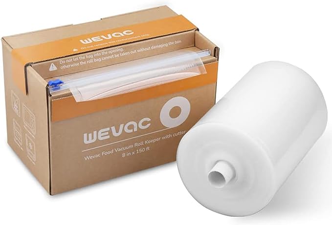 Wevac 8??x 150??Food Vacuum Seal Roll Keeper with Cutter, Ideal Vacuum Sealer Bags for Food Saver, BPA Free, Commercial Grade, Great for Storage, Meal prep and Sous Vide (8" x 150')