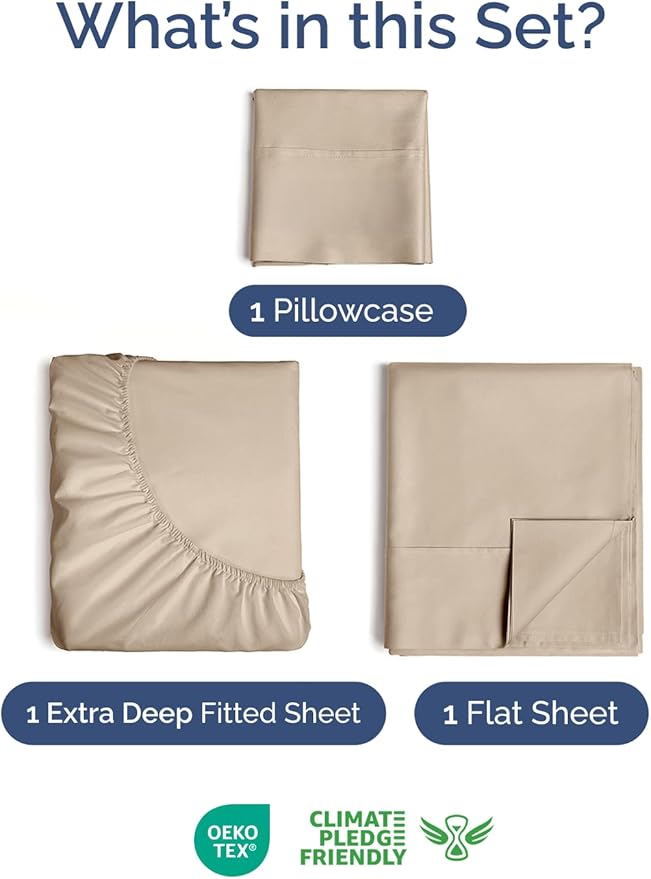 Extra Deep Pocket Twin Sheets - 3 Piece Breathable & Cooling Bed Sheets - Hotel Luxury Bed Sheet Set - Soft, Wrinkle Free & Comfy - Easily Fits Extra Deep Mattresses - Deep Pocket Cream Sheets Set