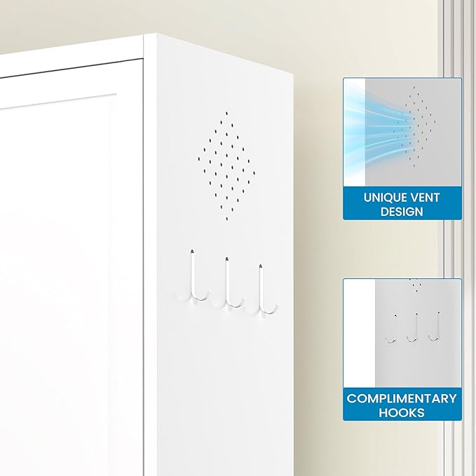 72" H White Steel Pantry Storage Cabinet with 5 Adjustable Shelves, 6-Tier Tall Metal Cabinets for Kitchen, Living Room, Garage, Heavy Duty Freestanding Utility Cabinet, Assembly Require