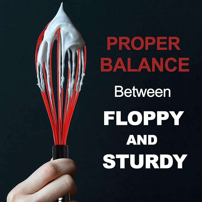 Anaeat Silicone Kitchen Whisk Set of 4, Perfect for Non-Stick Cookware, Milk and Egg Beater Blender for Whisking, Cooking, Baking, Beating - 11'' Flat Whisk and 9''+11''+12'' Balloon Whisks (Red)