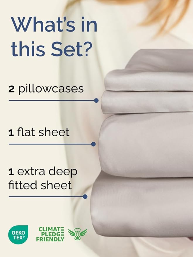 Extra Deep Pocket Queen Sheet Set - 4 Piece Breathable & Cooling Bed Sheets - Hotel Luxury Sheet Set - Soft, Wrinkle Free & Comfy - Easily Fits Extra Deep Mattresses - Deep Pocket Light Grey Sheets