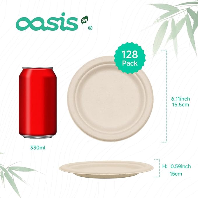 ?윸 ?뿙?뿻?뿰?뿵, ?윮?윯?윺-?뿣?뿮?뿰?뿸 Compostable Paper Plates, Heavy-Duty Biodegradable Disposable Dish Made from Bagasse, Perfeck for Snacks, Desserts, Party, Wedding and More (Nature)