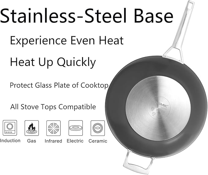 MsMk Titanium and Ceramic Nonstick Wok pan with lid竊?2.5 Inch Woks & Stir Fry Pans with Stay-Cool Handle竊똅lat Bottom Wok Suits for Induction, Electric, Gas, Halogen, All Stoves