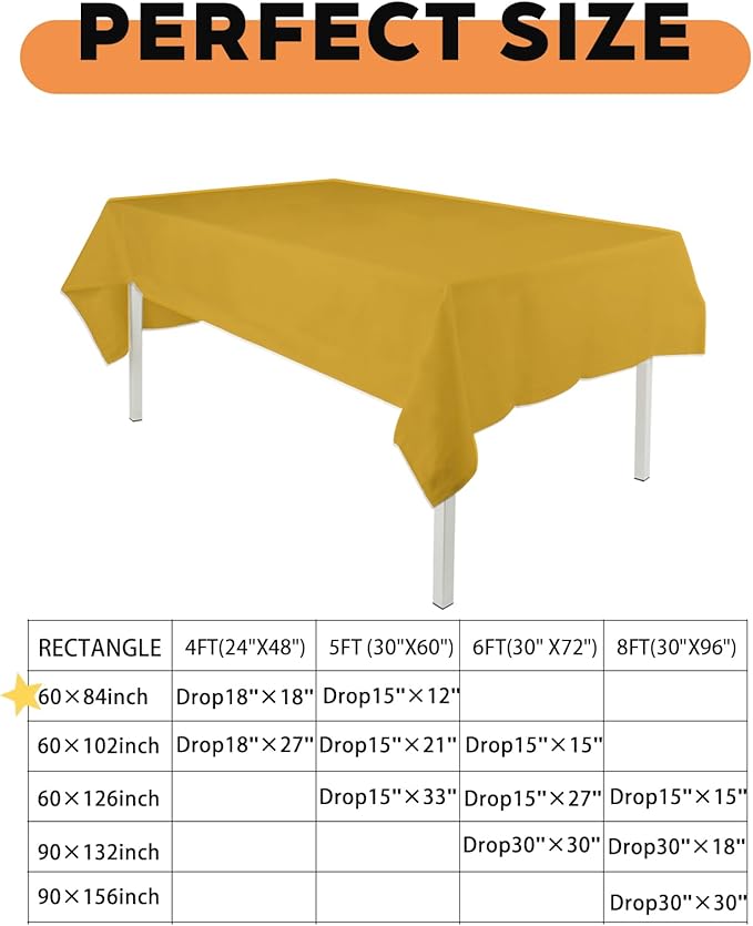 TWINPRET Rectangle Tablecloth 60 x 84 Inch, Yellow Waterproof Washable Polyester Table Cloth - Stain & Oil Resistant Rectangular Table Cover for Banquet & Party (Fits 4 Foot Tables) [2 Pack]