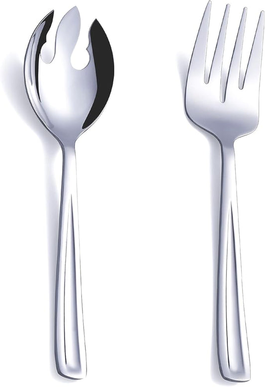GoGeiLi Salad Server Set, 9.5-inch Stainless Steel Salad Serving Utensil, 2-Piece Large Salad Spoon and Fork Serving Set, Dishwasher Safe