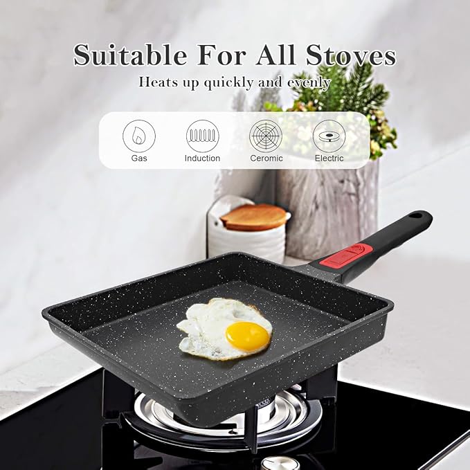 Nonstick Tamagoyaki Pan Large, Japanese Omelette Pan Nonstick, Japanese Square Egg Pan with Detachable Handle, PFAS & PFOA-Free, Oven Safe, 9" x 8.2"