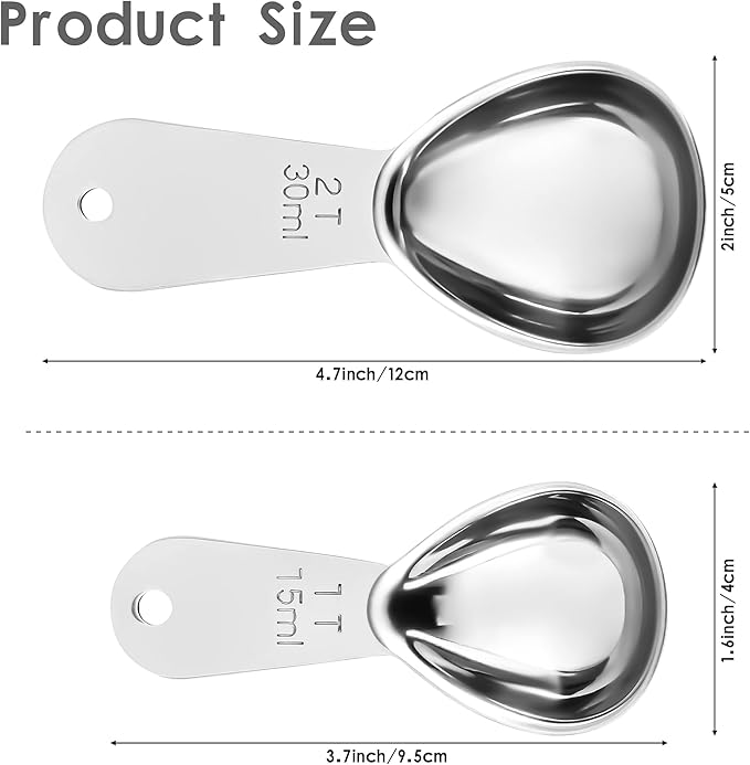 Smithccraft Measruring Coffee Scoop, 18/8 Stainless Steel Measuring Spoons Scoops Set of 2, Metric & US Measurer coffee Tablespoons 15ml and 30ml