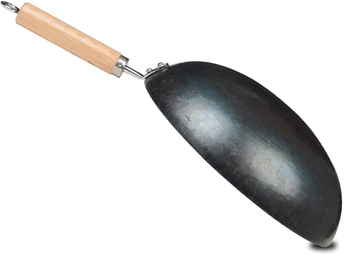 ZhenSanHuan Chinese Hand Hammered Iron Pow Woks and Stir Fry Pans Wooden Handle (Seasoned 32CM)