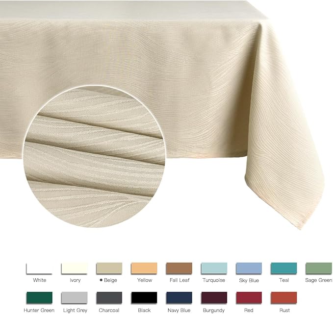 maxmill Jacquard Table Cloth Swirl Design Water Resistant Wrinkle Resistance Heavy Weight Soft Tablecloth for Kitchen Dinning Tabletop Decoration Square 70 x 70 Inch Beige