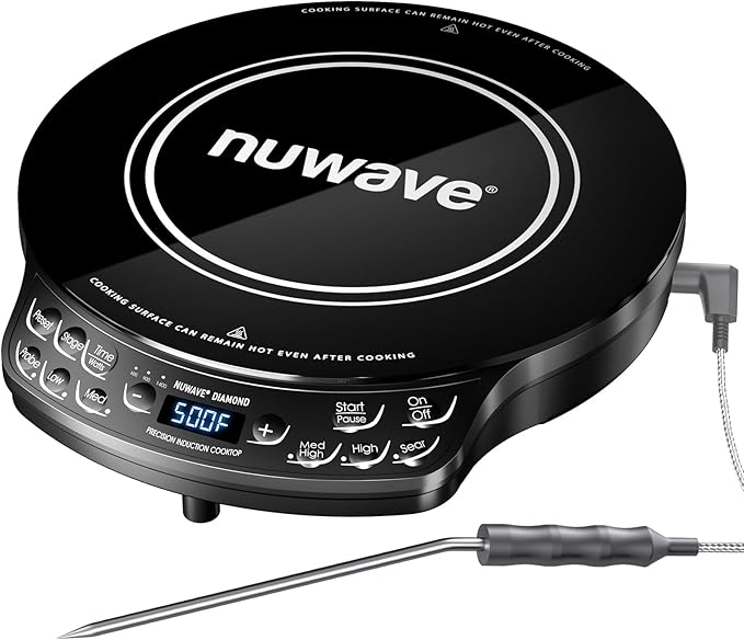 Nuwave Portable Induction Cooktop Diamond with Probe, Advanced Countertop Burner, 91 Temps from 100째F to 500째F, 12?쒾hatter-Proof Ceramic Glass & 6.5?쒱eating Coil, Ideal for RV Camp,Small Apt,Travel