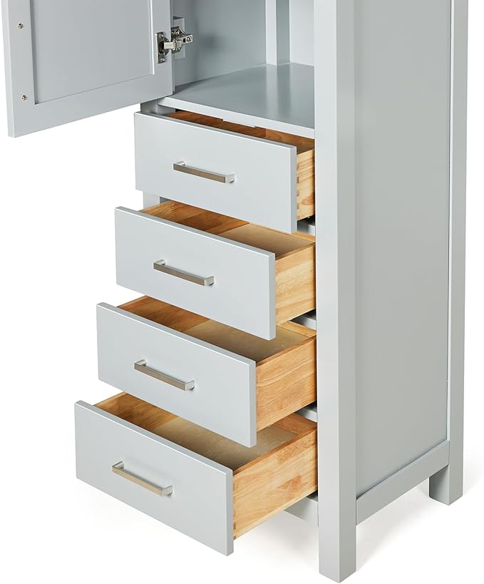 ARIEL Cambridge Bathroom Storage Cabinet - Solid Hevea Wood and Fully Assembled for Long-Lasting Durability and Sophisticated Finish, Freestanding Linen Bathroom Cabinet - 65?쒱 x 20?쓂 x 16?쒭, Grey