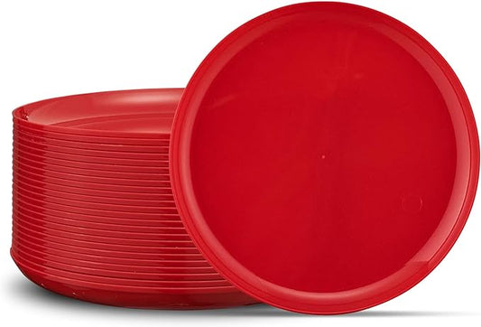 PLASTICPRO 30 Pack 6.3'' Christmass Plates Red Plastic Party Plates Edge Collection Premium heavyweight Elegant Disposable Tableware Dishes